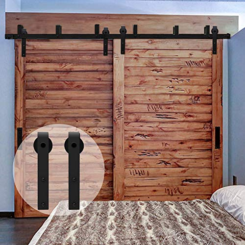 CCJH 274cm(9FT) Kit de guía para puerta corredera Bypass Ferretería Polea de Rail suspendida sistema de puerta interiores en madera granero armario cuarto de, negro