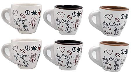 arca Set Composto da 6 TAZZINE da Caffe' in Ceramica Modello Bar Decorate - Grande Spessore - MANTENGONO Il Caffe Caldo A Lungo - Confezione Decorata - DONANO ALLEGRIA E Fiducia in CASA