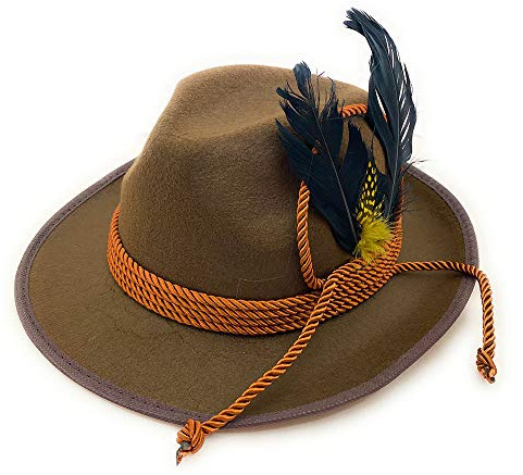 RKK Enterprise Limited Deluxe Oktoberfest Hat Brown German Alpine Fedora Bavarian Hat with Feather, One Size - Ideal for Fancy Dress Accessory, Oktoberfest, World Book Week Outfit