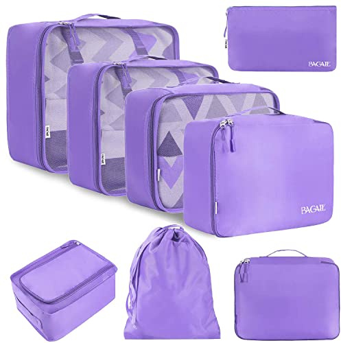 BAGAIL Cubi da Imballaggio per Valigia Set 8 Pezzi, Organizzatori Leggeri per Bagagli e Accessori da Viaggio, Viola