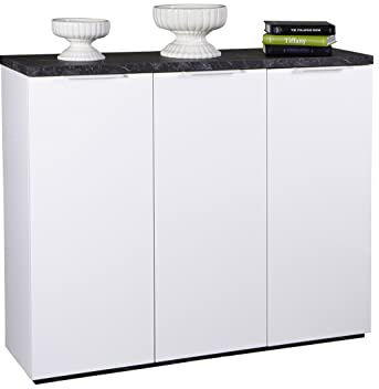 Composad | Scarpiera della Linea MUNDI con 3 Ante, Mobile Scarpiera da Ingresso, Scarpiera Bianca, (LxAxP) 120x102,30x35 cm, Colore Marmo Zebra e Bianco Laccato, Made in Italy