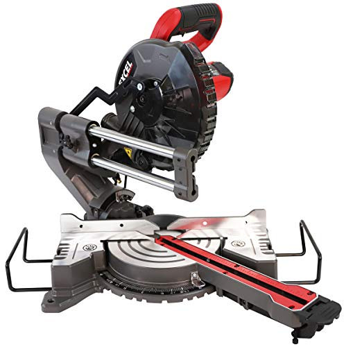 Excel 8.5 216mm Mitre Saw Large Base 1500W/240V ~ 50Hz with Laser - No Load Speed 5000RPM, Mitre Cut 155 x 70mm, Compound Cut 155 x 35mm, Blade, Extension Bar, Dust Bag, Belt Drive