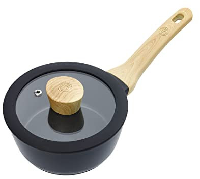 MasterChef Pentolino Induzione, Pentola Antiaderente con Coperchio, per Pasta, Agnelli, Polenta, Crock Pot Antigraffio, Manici in Legno, Lavabile in Lavastoviglie, 18cm, Nero