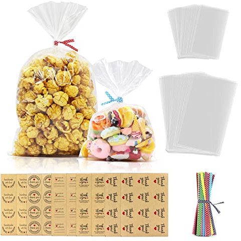 Bolsas de celofán pequeñas transparentes de 15x10 cm, 100 unidades, para dulces, bolsas planas, bolsas de celofán para regalos y cumpleaños infantiles (10x15x25 cm)