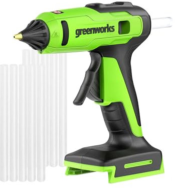 Greenworks Pistola de Silicona Pegamento Inalámbrica 24V (herramienta), Calentamiento Rápido en 90 Segundos, luz LED, Boquilla Antigoteo, Automático Para Bricolaje, Arte, Manualidades, Decoración