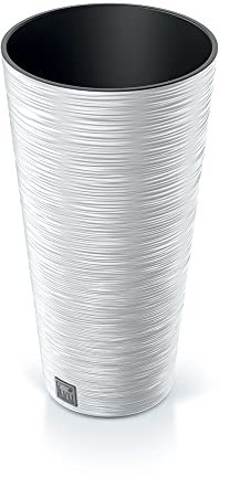 URBNLIVING Round Wood And Grain Look Planter Tall Flower Plant Pot Indoor Outdoor Garden Decor Contemporary Modern 25cm Diameter (White)