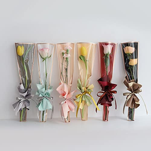 150 unidades/6 colores bolsa de embalaje de rosas individuales,papel de regalo de flores impermeable,suministros de ramo de floristería para el día de la madre,17.5 x 4.7 x 1.6 pulgadas