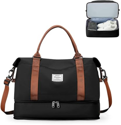 Resväska Duffelväska dam 40x30x20 Ryanair Handbagageväska Sportväska Weekendväska Badväska Vattentät resväska Duffelväska Fitnessväska Träningsväska Sjukhusväska med skofack,A03-Svartbrun