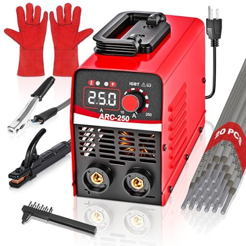 Wrdlosy-MINI Portable Stick Welder 250Amp, 110V Welding Machine with 20PCS Rods & Gloves – Compact Arc Welder Kit for Beginners, Home DIY, Metal Repairs (Iron, Steel, Stainless Steel)