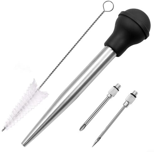 DAZZLEEX Iniettore per spezie, siringa per carne aromatizzata, per tacchino, barbecue, in acciaio , per marinare gli alimenti (nero)