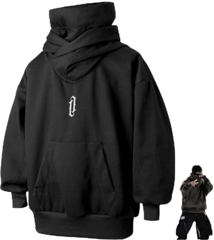 NEZIH Ninja Double Neckline Cotton Hip Hop Hoodie,Fall Unisex Oversized Hip-Hop Hoodies,Hip Hop Graphic Hoodie (3XL,Black)