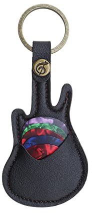 VGOL Lot de 5 médiators en cuir avec support pour médiators de guitare - En forme de mini guitare - Pour amateurs de guitare - Noir