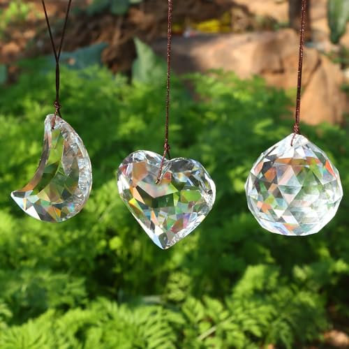 3 Pièces Boule de Prisme de Cristal, Prisme Pendentif, Attrape-Soleil en Cristal pour Fenêtre, Jardin, Décoration de Mariage