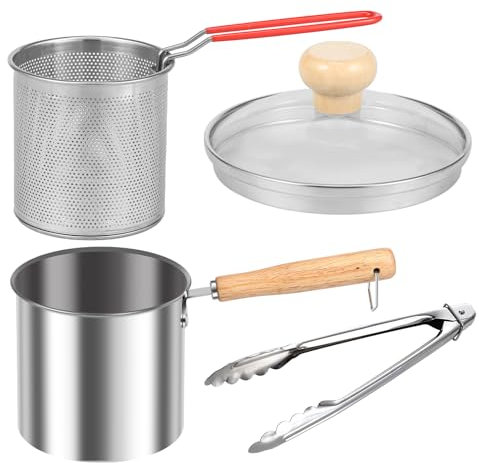 Olla pequeña freidora de 1,5 L con asa y cesta coladora, mini freidoras portátil para cocinar alimentos, utensilio de acero inoxidable 304 para freír pescado, camarones, pollo y papas fritas (con