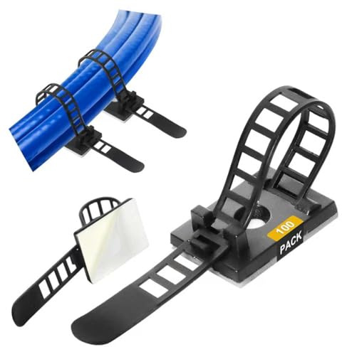 GPtzlei 100 Pack Sujeta Cables Ajustable, Organizador de Cables Autoadhesivo y con Tornillo, Grapas para Gestion de Cables en Escritorio, Pared, Hogar y Oficina, Negro
