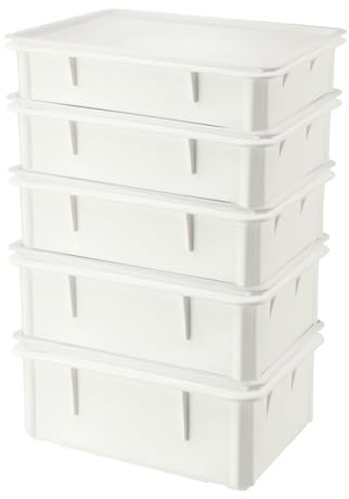 SHUNYILONG 5-Pack Stackable Dough Proofing Box | Commercial Pizza Box & Donut Storage Container | Food-Grade Heavy-Duty Leak-Proof Design with Card Slots & Labels (White, 17.84 L x 12.8 W x 7.8 H)