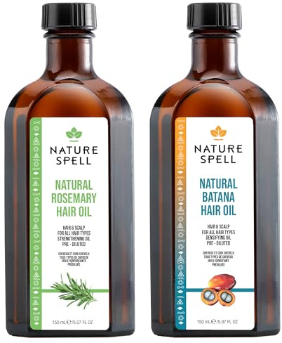 Nature Spell Hair Growth Duo with Rosemary & Batana Oils, Pre-Diluted Oil Set to Promote Growth & Strengthen Dry, Damaged Strands, For All Hair Types, Vegan, Pack of 2, 150ml Each