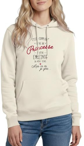 Spreadshirt Grossesse Princesse Et Enceinte À La Fois Sweat À Capuche Femme, XXL, Vanille