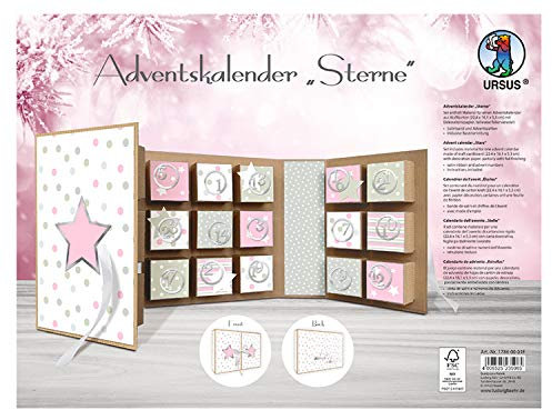 Ursus, libro de estrellas, de cartón kraft, material para un calendario, incluye papel decorativo, cinta de satén y números de Adviento, aprox. 22,4 x 16,1 x 5,3 cm, Rosa/Gris, talla única