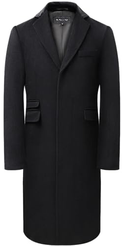 Manteau d'hiver chaud en laine et cachemire pour homme avec col en velours et doublure en satin rouge, Noir - Doublure noire, 46