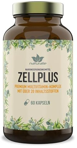 naturalie® - Zellplus | premium Multivitamin Kapseln | Komplex aus 13 Vitaminen + 10 Pflanzenextrakten + Q10 | laborgeprüfte Qualität | 60 Kapseln im BPA-freien Glas