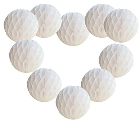 YLY's love Papier Wabenbälle Seidenpapier Dekoration10er 20cm Papier Honeycomb Balls pompom Deko zum Aufhängen Seidenpapier für Geburtstag Hochzeitsfest Party Brautduschen Wohnungdeko Weiß