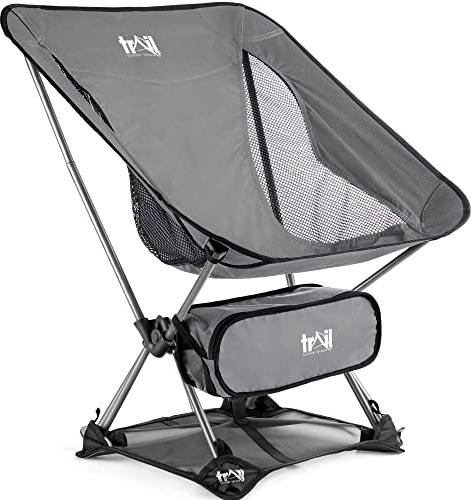 Trail Hawk Lightweight Camping Chair Portable Compact Ultralight Folding Seat with Ground Mat and Bag (Grey)
