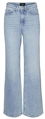 VERO MODA Straight Fit Jeans Stone Washed Denim Hose High Waist Schlag Pantsl VMTESSA, Farben:Hellblau,Größe Damen:W31 L32,Z - Länge L30/32/34/36/38:L32