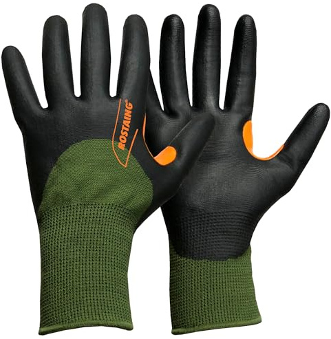 ROSTAING Gants MIDSEASON - Paire de Gants de Travail Fin et Chaud - Pour les Travaux de Demi-Saison en Milieu Frais - Gants pour Travaux Abrasifs et Manutention - Tactiles – Kaki et Noir