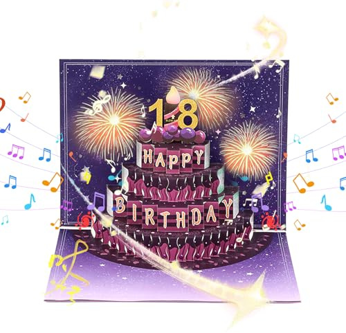 DEESOSPRO® Biglietto di Compleanno Pop-up con Fuochi d'artificio 3D, Musica di Buon Compleanno e Luce LED Soffiante, Biglietto di Auguri Regalo, Fai-da-te Modificabile con Qualsiasi Numero di Età