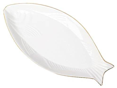 BESTonZON Piatto Ceramica Forma Pesce Decorativo Con Dorato Vassoio Portata Antipasti e Snack Per Sushi Frutta e Pesce Lavabile in Lavastoviglie Design Creativo e Superficie Liscia