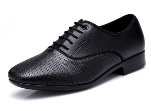 Chaussures De Danse pour Hommes Respirant en Cuir en Cuir Ballroom Chaussures pour Hommes Tango Salsa Chaussures De Caractère Latin,Suede Sole,45 EU