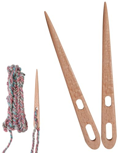 2 Big Eye Knitting Needles, Weaving Needles for Loom, Wood Knitting Eye Needle Fork, Hand Loom Stick Wooden Knitting Fork Eye Needle Tapestry Weaving Loom Tool