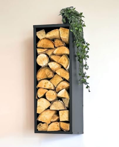 DanDiBo 96542 Étagère murale pour bois de cheminée en métal noir 80 cm avec paroi arrière