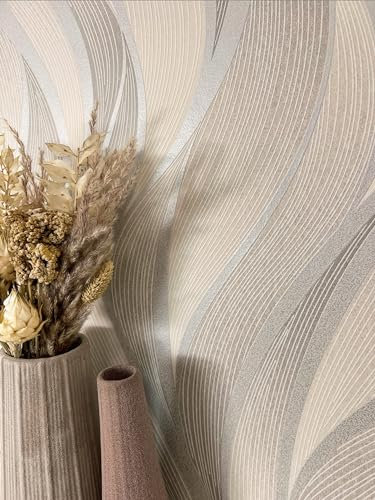 NEWROOM Papier peint Beige Vague Intissé - Rayures Gris Ligne Texture Moderne