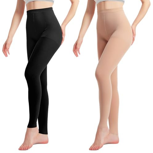 Medizinische Kompressionsstrumpfhose für Damen und Herren, 20–30 mmHg, abgestufte Stützstrumpfhose, blickdicht, fußlos, hohe Taille, 2 Paar, Schwarz x Beige, XL