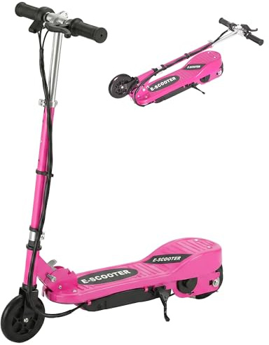 HOMCOM Kids Electric Scooter, 5.5 Inch Foldable Kids Scooter for Ages 7-14, 120W Motor, Up to 12km/h, 10km Range, Adjustable Height, Pink