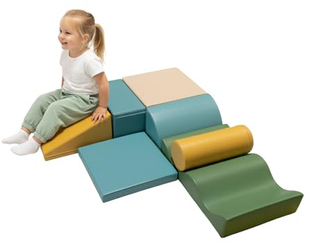 IGLU SOFT PLAY Discoverer 7er XXL Kletterbausteine & Schaumstoff-Bausteine Softbausteine Set für Kinder Montessori Hindernisparcours & Motorikspielzeug (Pastel Sea)