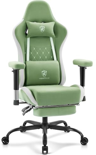 Morkprism Gaming Chair Breathable Fabric,Computer Office Chair with Footrest,Massage Lumbar Support and Gel Pad,Ergonomic Reclining Gamer Chair with Adjustable Armrests and Spring Cushion Green