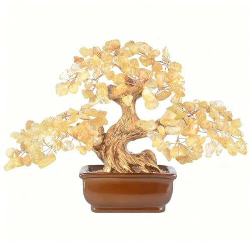 MASGEMES Citrine Crystal Tree of Life â Handmade Gemstone Bonsai with Natural Citrine Crystals & Copper Wire â Feng Shui Money Tree for Wealth, Healing Energy, Positive Vibes & Home Decor (6 Inches)