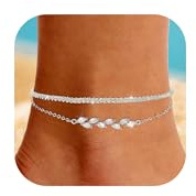 Chihayafuji 925 Silver Anklets Bracelets for Women 14k Gold Plated Waterproof Layered Stackable CZ Charm Non Tarnish Adjustable Anklet for Summer Beach Birthday Jewelry Gift