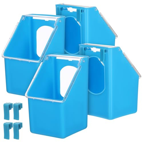 Uonlytech Comedero Colgante para Pájaros 4 Piezas, Caja Alimentadora para Codornices y Palomas, Plástico PP Resistente Tapa, Dispensador Reutilizable para Jaula, Soporte Práctico