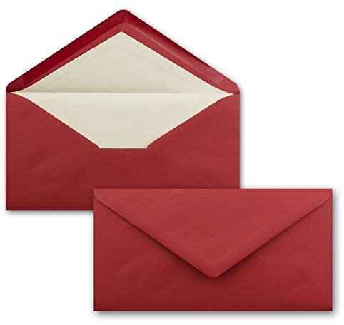 50 x DIN Lang Briefumschläge - Dunkel-Rot mit weißem Seidenfutter - 11x22 cm - 80 g/m² - ideal für Einladungen, Weihnachtskarten, Glückwunschkarten aus der Serie Farbenfroh
