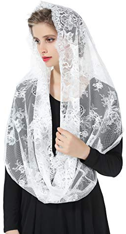 BEAUTELICATE Voile D'église Mantille Catholique Foulard Écharpe En Dentelle Pour Femme Messe Latin Prier Ceremonie Mariage Blanc Casse