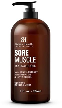 Botanic Hearth Soremuscle Massage Oil 8 Fl Oz| Refreshing, Relaxing Massage Oils for Muscle Relaxing & Joint Comfort | Made with Natural Oils | for All Skin Types, for Men & Women