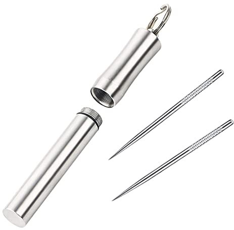 Toothpick Holder with 2pcs Titanium Toothpicks, Decorative Portable Outdoor Stainless Steel Toothpick Dispenser&Container Pocket, Reusable Food Fruit Picks for Camping Picnic