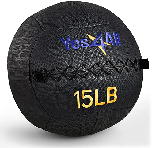 Yes4All Wall Ball, Soft Leather Weighted Iron Sand Ball for Dynamic Multifunctional Exercise, 15 LB + Target Sticker
