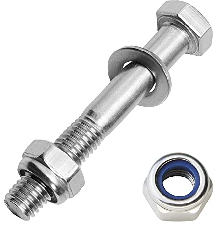 Sechskantschrauben mit Schaft M10x150 mm inkl. Sicherungsmuttern & Unterlegscheiben M10 aus Edelstahl A2 (10 Stück) | Maschinenschrauben - Stoppmuttern - Beilagscheiben von MESAROS®
