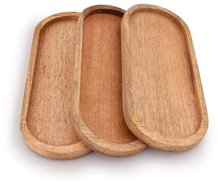Samhita Ovales Mango-Holztablett, 3er-Set, perfekt für Lebensmittelhalter/Grill, zum Servieren von Käse, Sushi, Urlaubssnacks und mehr. 30,48 x 12,7 x 1,90 cm