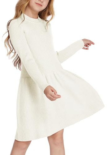 Arshiner Vestidos y Mamelucos de Manga Larga para niñas, Vestido suéter de Punto Acanalado, Vestido Jersey, Vestido de Fiesta, Regalos para niños de 5 a 14 años